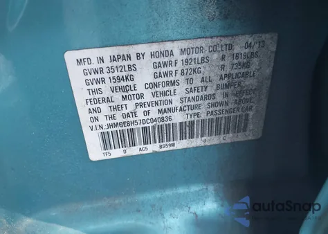 2013 Honda Fit Sport z USA, uszkodzony, nr VIN JHMGE8H57DC040836